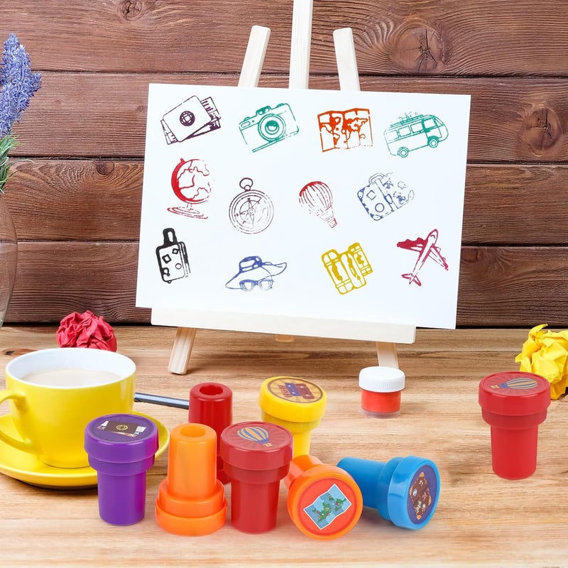 Lemicin 24 Pcs Adventure Travel Print Stamps Colorful Self Inking Stamp Mini Holiday Travel Stamps Birthday Party Favors for Boys Classroom Rewards Carnival Prizes Supplies Adventure Party - Image 5